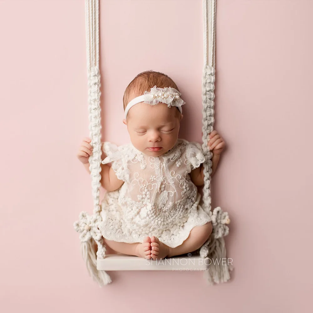 Vintage Wooden Prop Macrame Swing for Newborn Photography Props Babies Infants Photo Shooting Chair Pod Accessories Fotografia