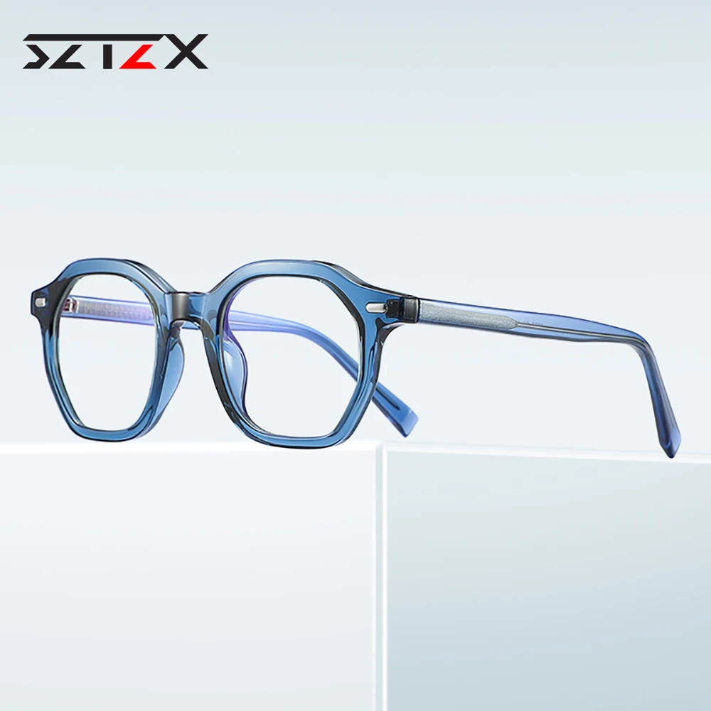 SZTZX New Fashion Photochromic Anti Blue Light Reading Glasses for Women Men Round Myopia Hyperopia Prescription Optical Eyewear