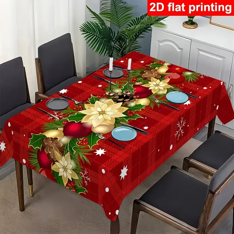 1pc Christmas New Year Tablecloth Elegant Modern Art Rectangular Table Cover for Weddings, Parties Restaurant Table Decoration