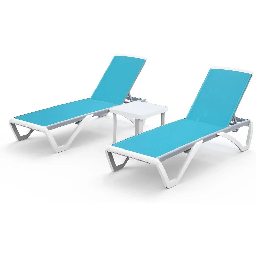 Chaise Lounge - Aluminum Adjustable Patio Lounge,Plastic Pool Lounge Chair (2 Aqua Lounges W/Table)