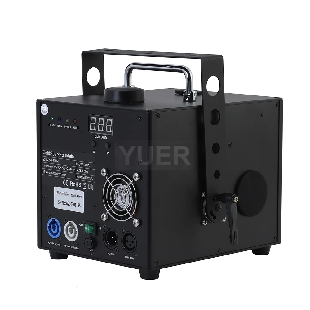 新しい 650 ワットサイドスプレースパークマシンコールドスパークマシン DMX リモコン 600 ワットコールド花火マシン噴水ステージ結婚式 DJ