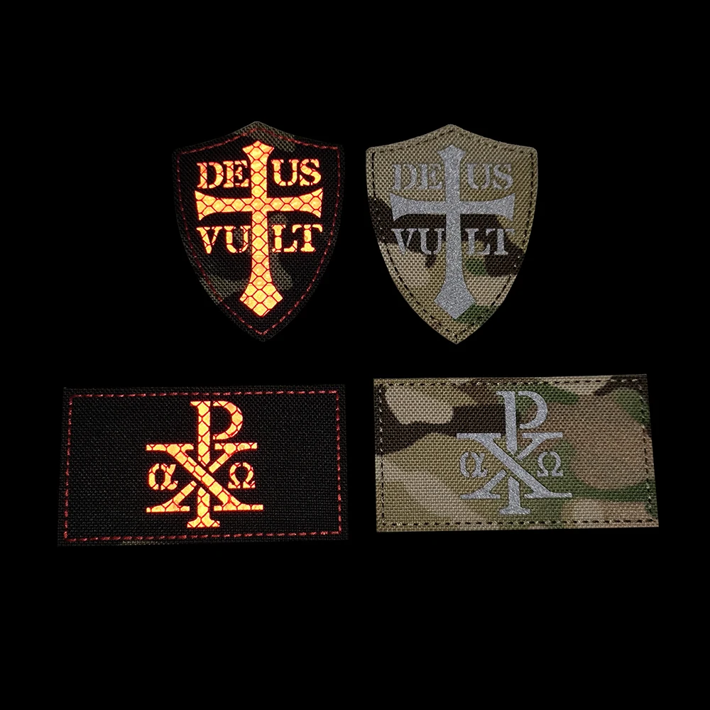Reflective Embroidered TEMPLI SIGNUM MILITI Knights Templar Tactical Emblem Chevron Patches Sticker Strip Badges For Clothing