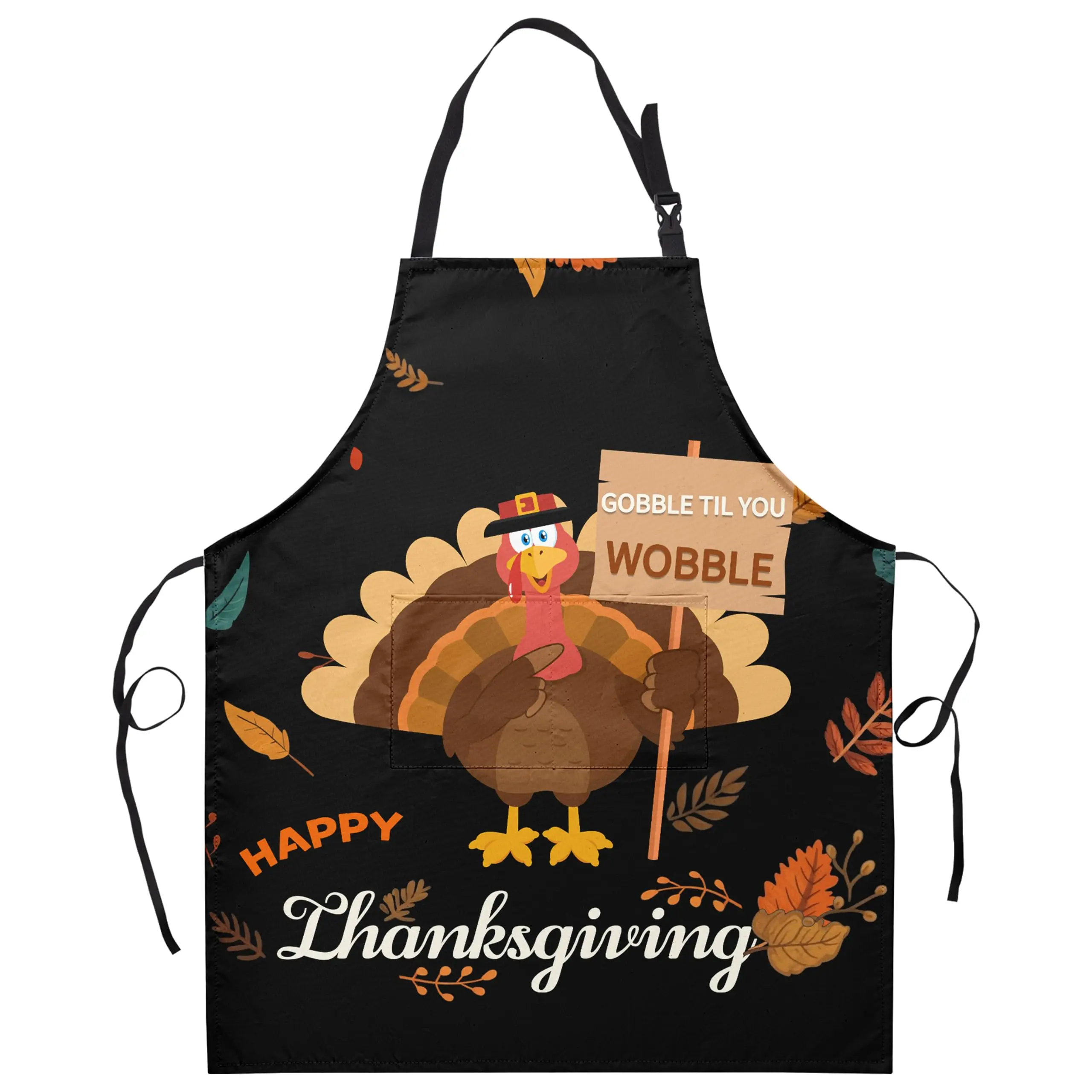 

Funny Thanksgiving Aprons for Adults Women Men Cartoon Turkey Apron with Pockets Adjustable Kitchen Chef Apron Black Cooking