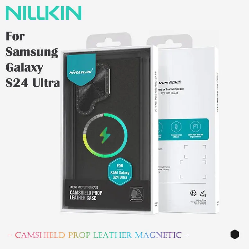 

Кожаный чехол NILLKIN CamShield Prop для Samsung Galaxy S24 Ultra, чехол-подставка для камеры, противоударный, против падения, модный чехол