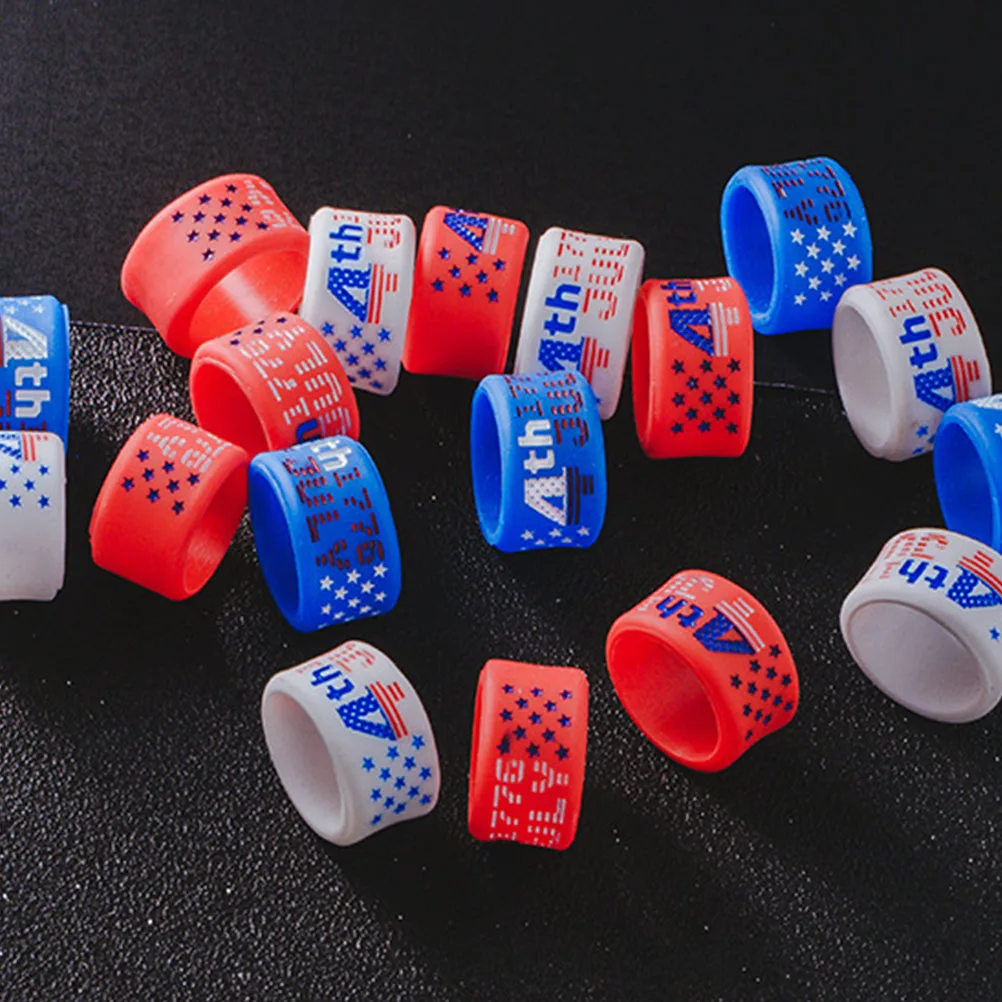 

4Pcs Silicone Rings Flag Design Size 7 Party Favors Patriotic Decoration Unique Creative Finger Rings