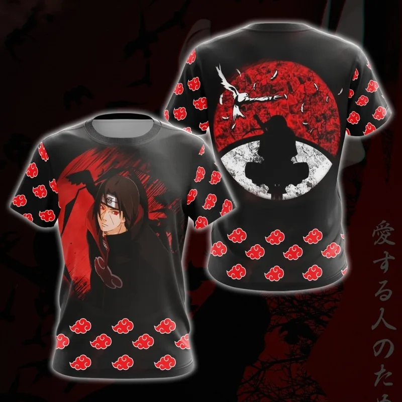 2026 New Naruto Uchiha Itachi Akatsuki Crimson Cloud Short-Sleeve T-Shirt, Anime Peripheral Crew Neck Breathable T-Shirt, Unisex