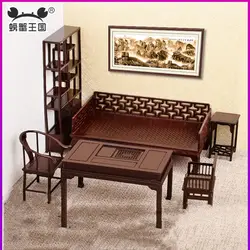 1:25 Scale Chinese Style Miniature Furniture Set Dollhouse Accessories Table Chair Bed for Bedroom Living Room Diorama DIY Craft