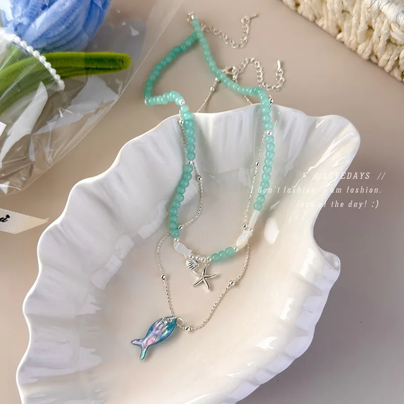 Fish Starfish Necklace Beach Vacation Unique Premium Design Lightweight Shell Pendant Choker for Women Summer Daily Party Use