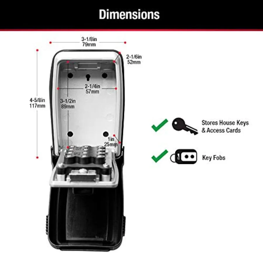 Black Wall Mount Key Lock Box with Push Button Code for Outdoor Use 5Key Capacity Secure Access Solution for Real Estate Listin