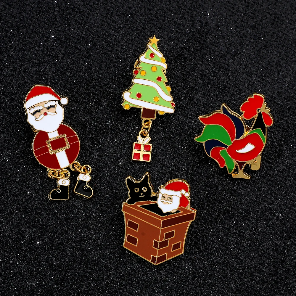 

Christmas Style Enamel Brooch Jewelry Santa Claus Christmas Tree Charm Badge for Clothing Bag Small Fresh Festival Accessories