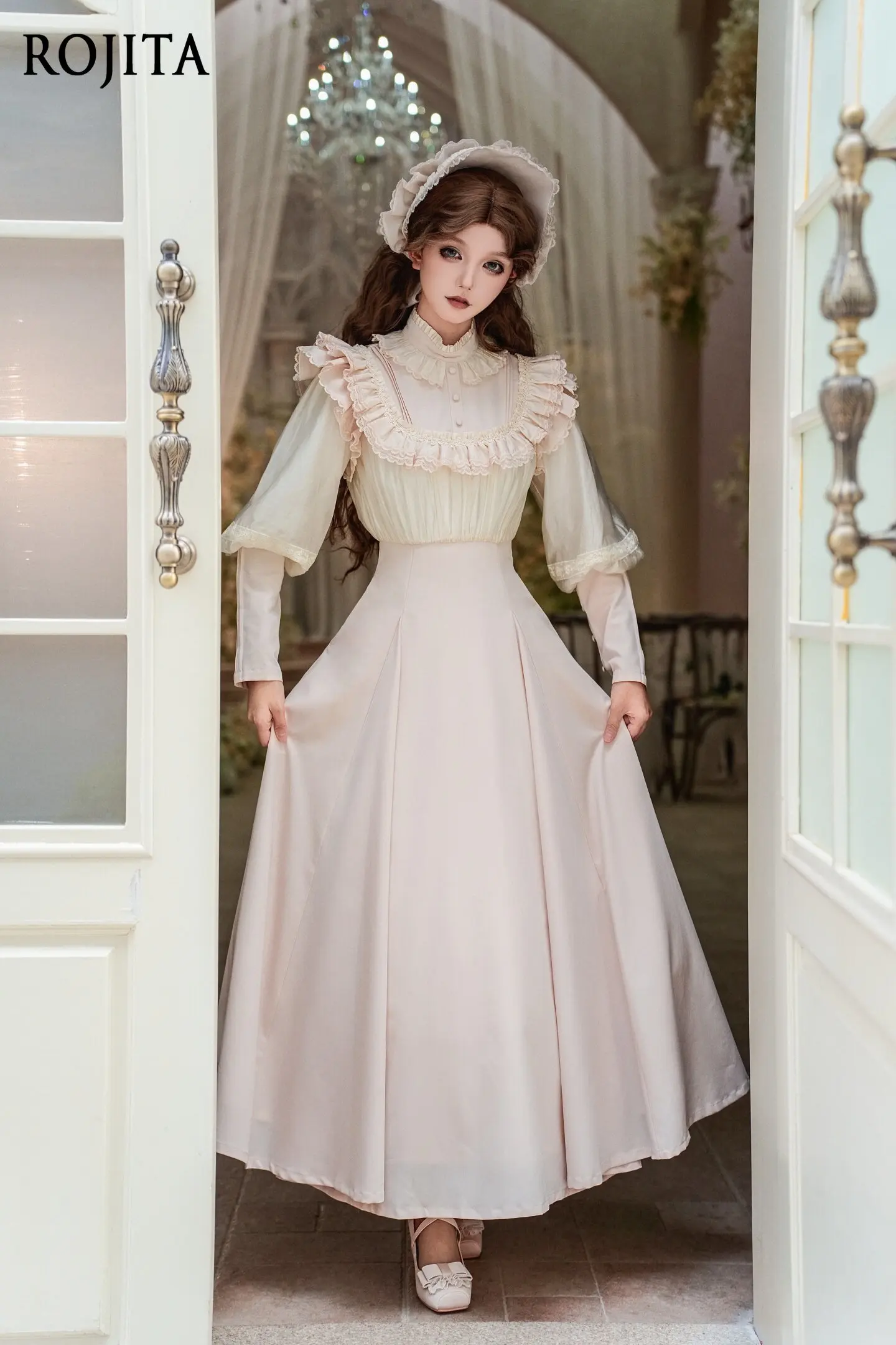 

Vintage Victorian Long Sleeve Lolita OP Dress 2026 Spring New Elegant Classic High Ruffle Collar Puff Sleeve Long Dress