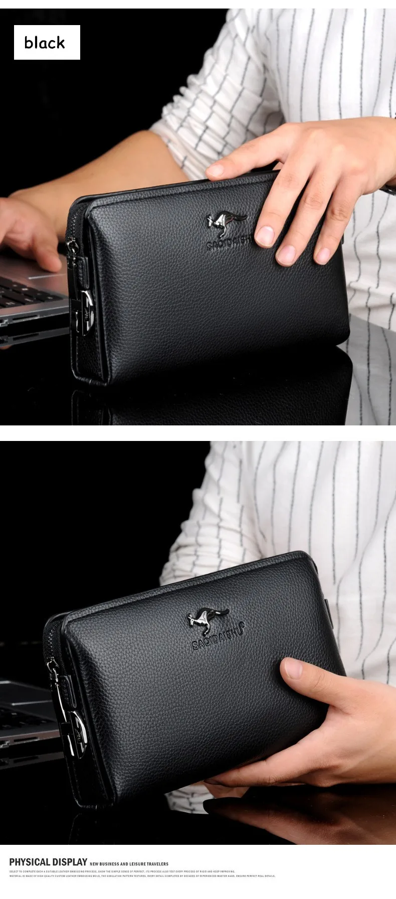 Men's PU Wallet Password Lock Anti-Theft Long Moneybag Clutch Handbag Business Black Brown