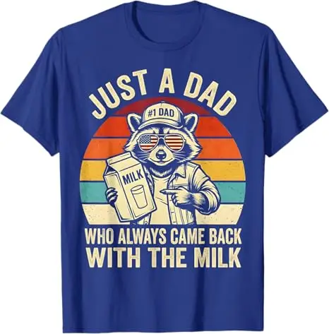 Just A Dad Who Always Came Back with The Milk T-Shirt Y2k Raccoon Dad Herrenmode Witziges Spruch-T-Shirt Cooles Vatertags-Neuheitsgeschenk – Detail 8