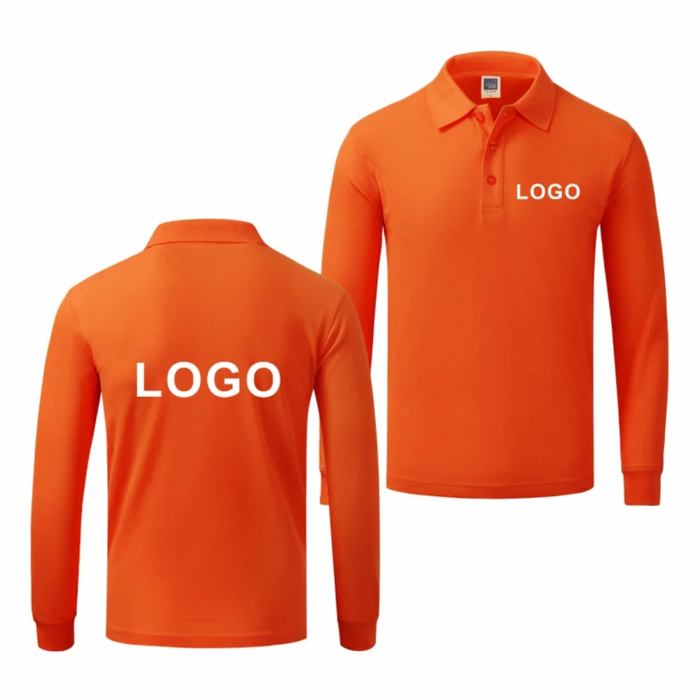 

New Classic Print Men Women Long Sleeve Polo Custom Company Logo Business Lapel Shirt Print Team Design Casual Solid Color Tops