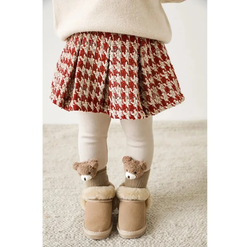 Girls Half Skirt Christmas Thick Versatile Pleated Skirt Children's Vintage Baby Fashion Spring Autumn Winter Plaid Short Skirt