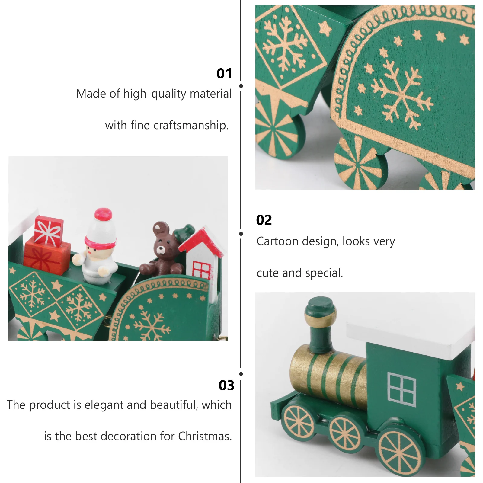 

Wooden Train Shape Ornament Four Carriages Christmas Party Desktop Adornment Festive Table Display Kids Room Decorative Craft
