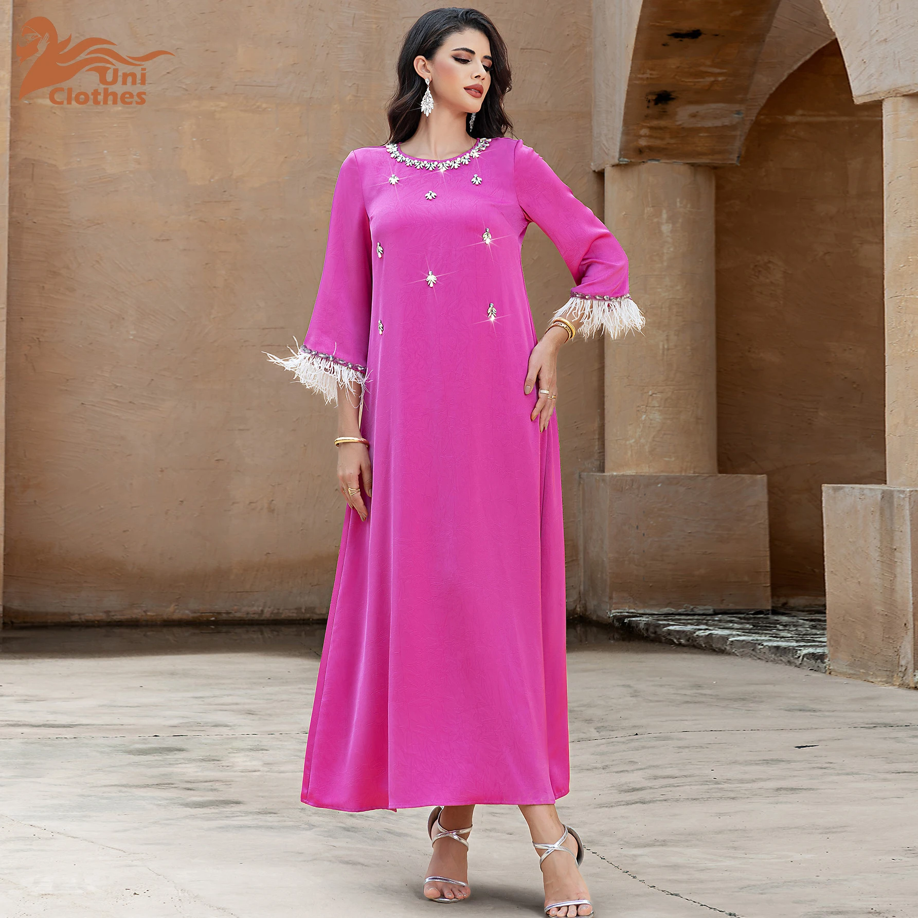

UNI Eid Party Women Dress Abaya Muslim Diamond Robe Jalabiya Ramadan Morocco Dubai Abayas Islam Vestidos Largos Elegant 2025
