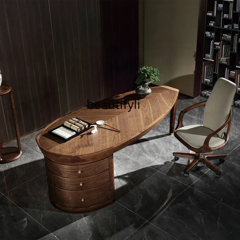 

Italian solid wood desk simple office boss table walnut president table designer9338