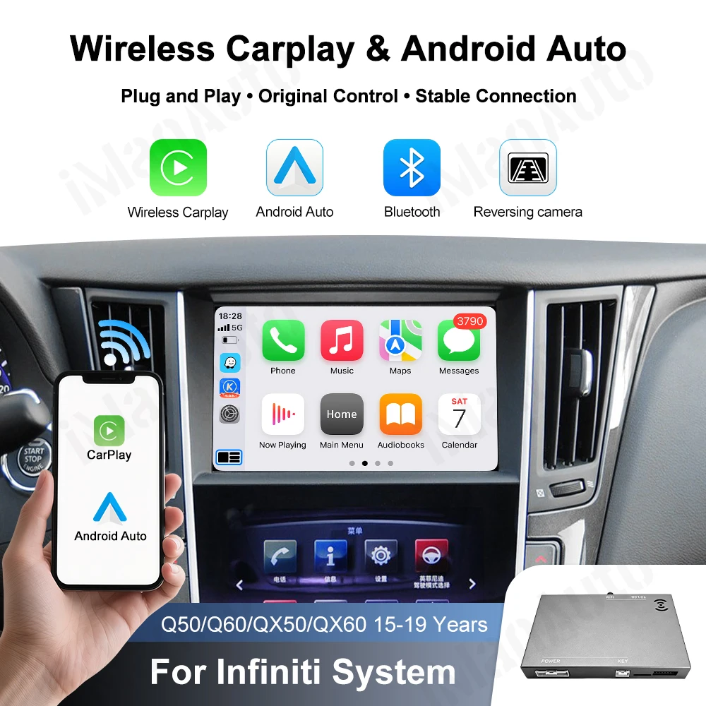 Wireless Apple CarPlay Android Auto interface for Infiniti 2015-2019 Q50 Q60 Q50L QX50 Mirroring Car Play AirPlay