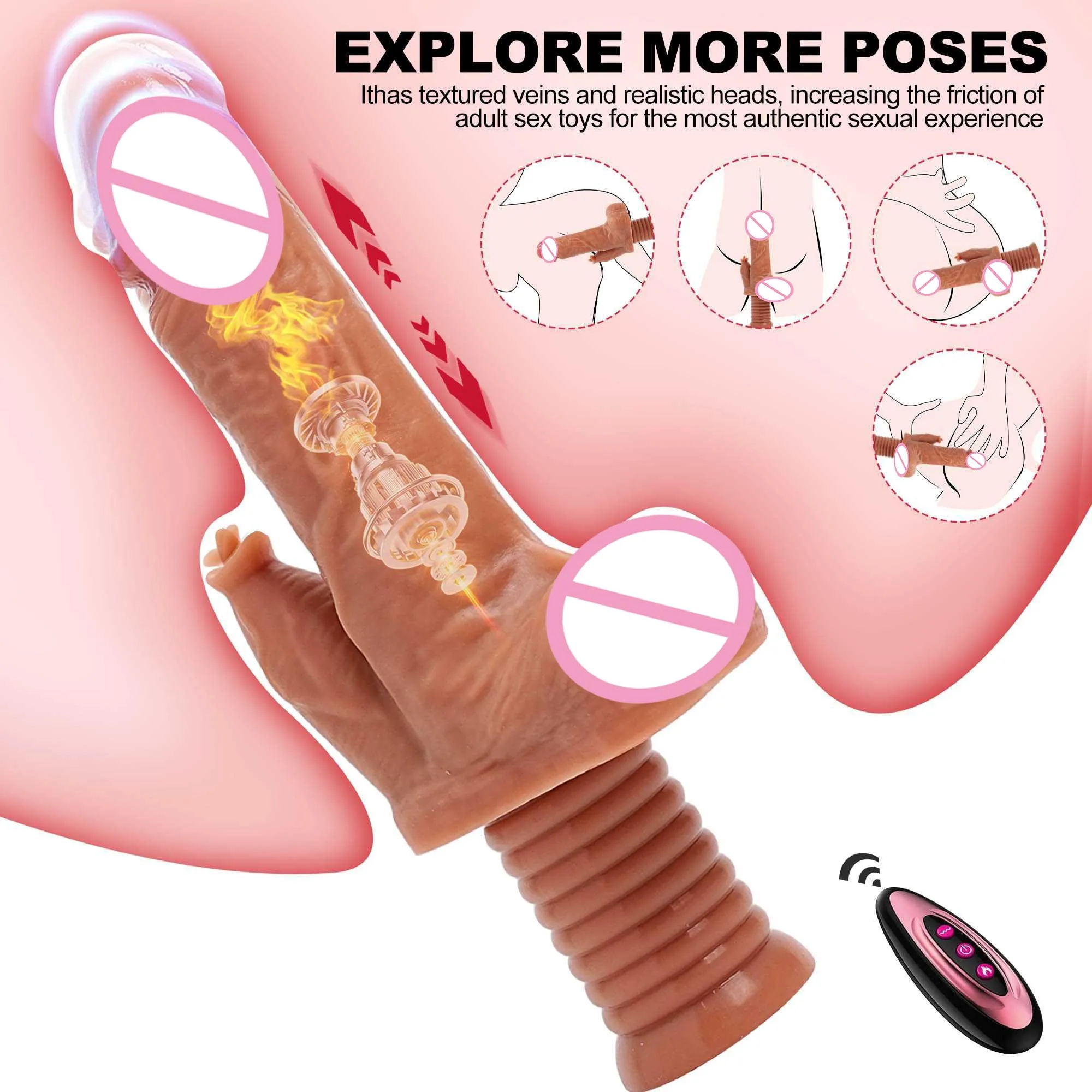 ソフトシリコーンディルド伸縮バイブレーター回転加熱ディルドクリトリスなめるオナホールペニスアナルプラグ大人のおもちゃ大人