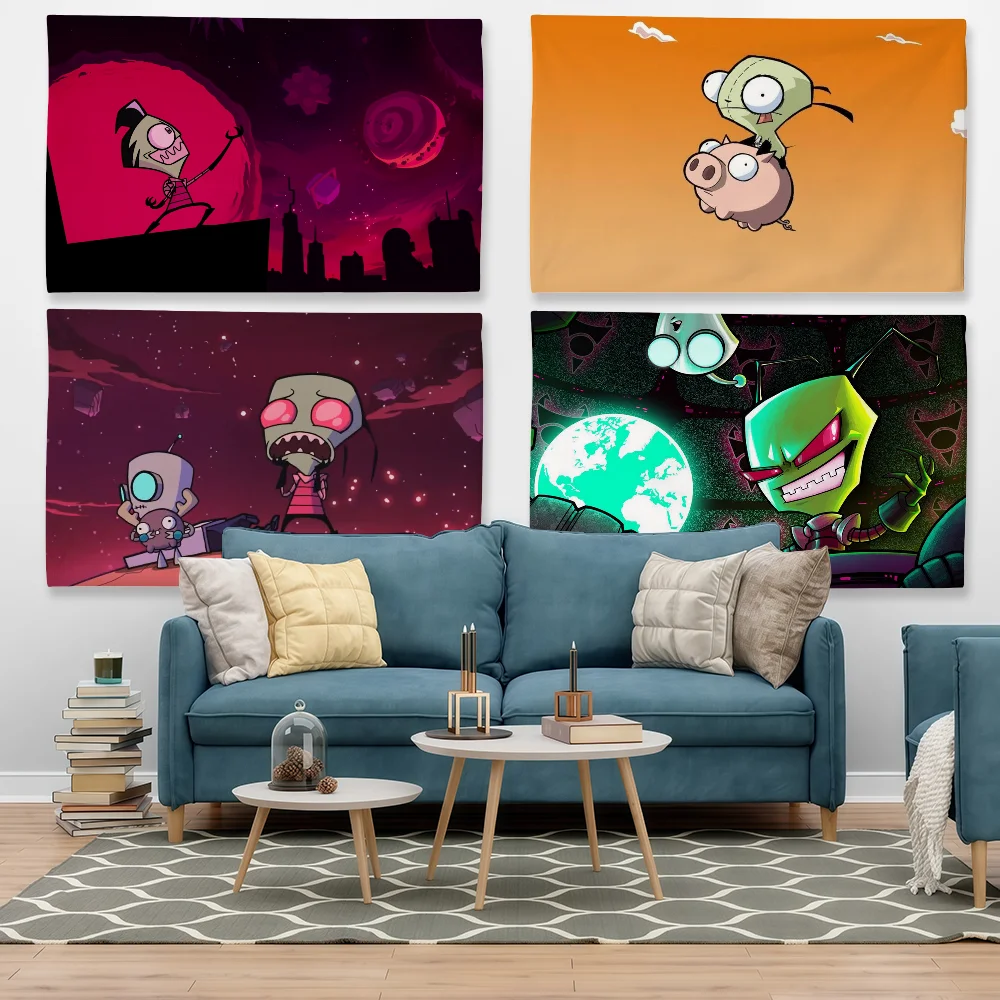 Cartoon I-Invader Z-ZIM Flag Tapestry Outdoor Party Bedroom Living Room Dormitory Decorative Themed Wall Hanging Banner Gift