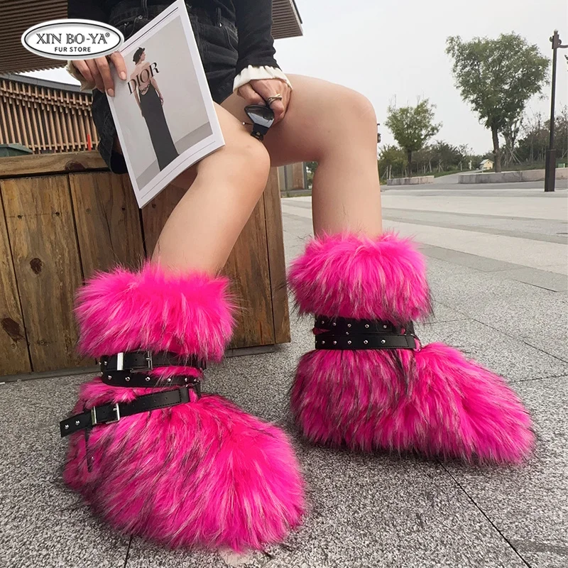 

Women Winter Shoe Fluffy Faux Fur Boots Mid-Calf Boots Y2K Fashion Outdoor Warm Snow Boots Girl's Luxury Footwear Furry Boots