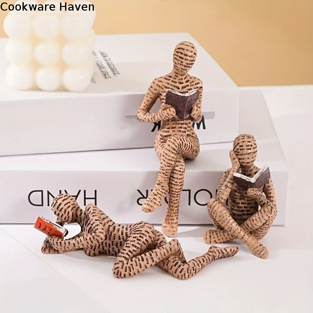 Art Design Resin Reading Man Statue Home Decor Funny Thinker Figurine Paper Pulp Texture Nordic Desktop Ornament Desk