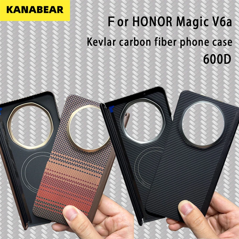 

Kevlar carbon fiber phone case suitable for Honor Magic V6. Orange and black color. Extremely elegant.