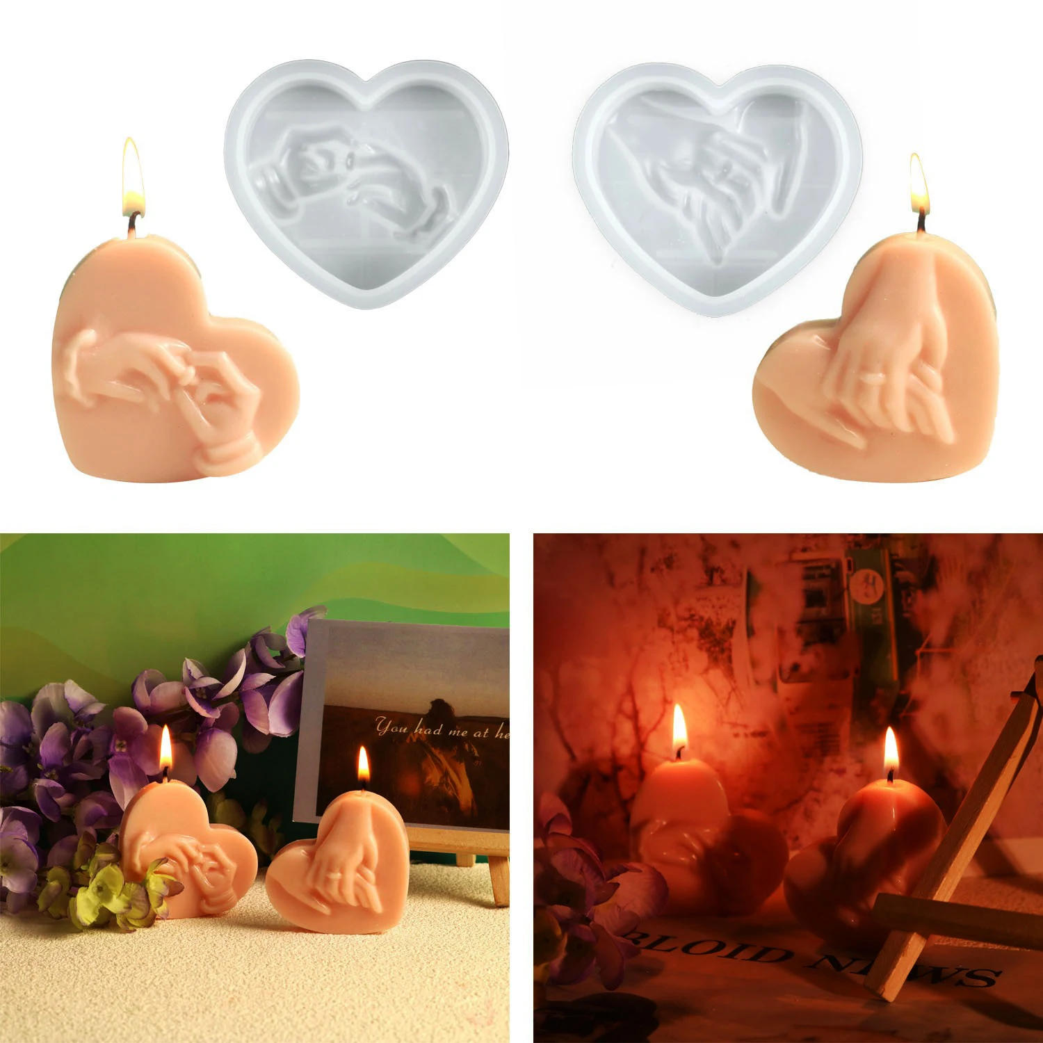 Heart Candle Mold Love Heart Shape Candle Making Molds Easy Demoulding Romantic Valentine's Day Gift Multifunctional DIY Crafts