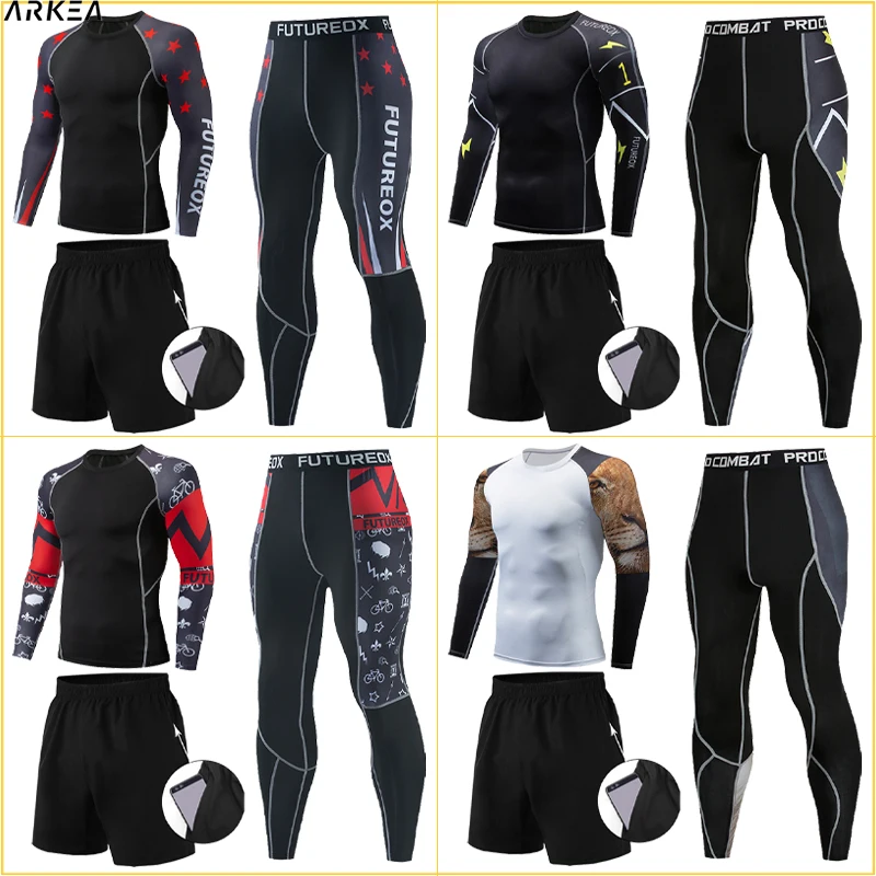 

3 piece Compression gym set men Sportswear Tights Training Clothes Workout Jogging Sports Running Tracksuit roupa de academia