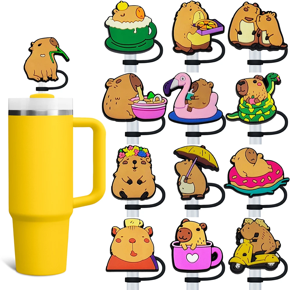 

1-6PCS Cute Animal Capybara Straw Cover Cap 10MM Drink Straw Plug Reusable Splash Proof Drinking Cup Accessories Home Party Gift