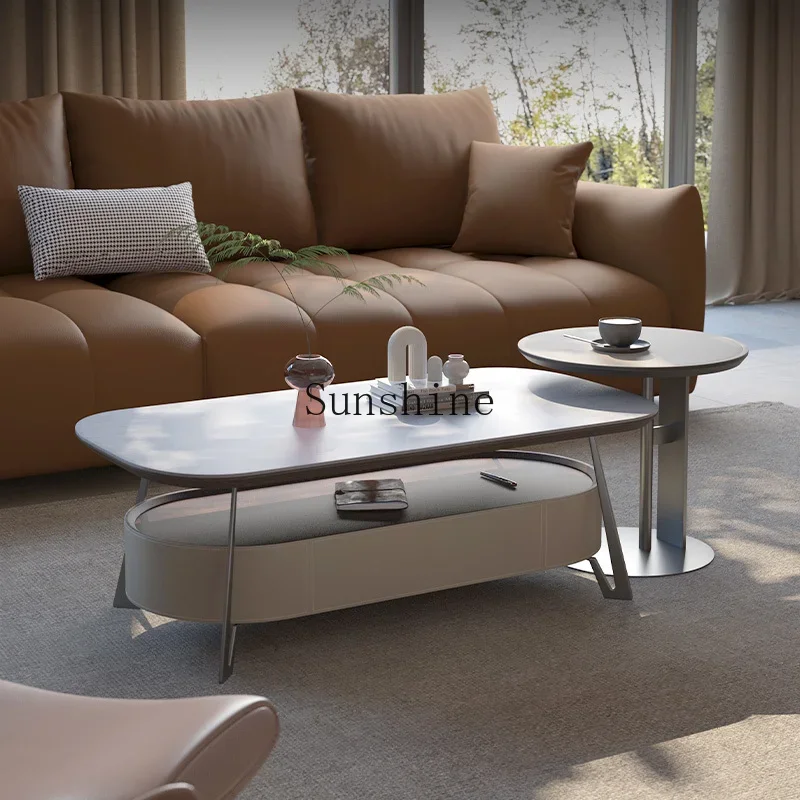 

Italian minimalist small apartment modern household living room rock slab coffee table combination