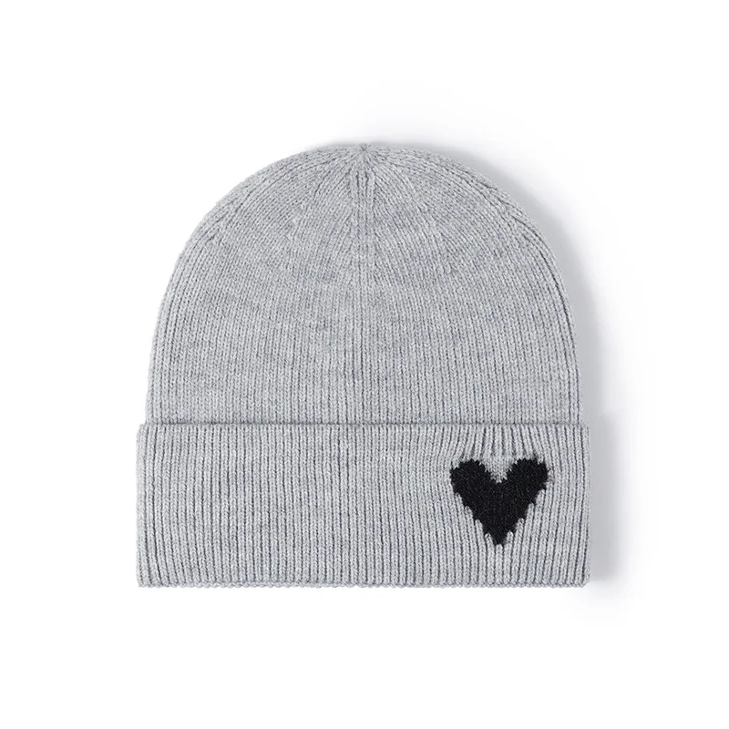New Autumn Hat Solid Color Warm Soft Winter Hat For Women Knitted Acrylic Heart Beanies Cap Outdoorr Casual Skullies Gift Bonnet image 3