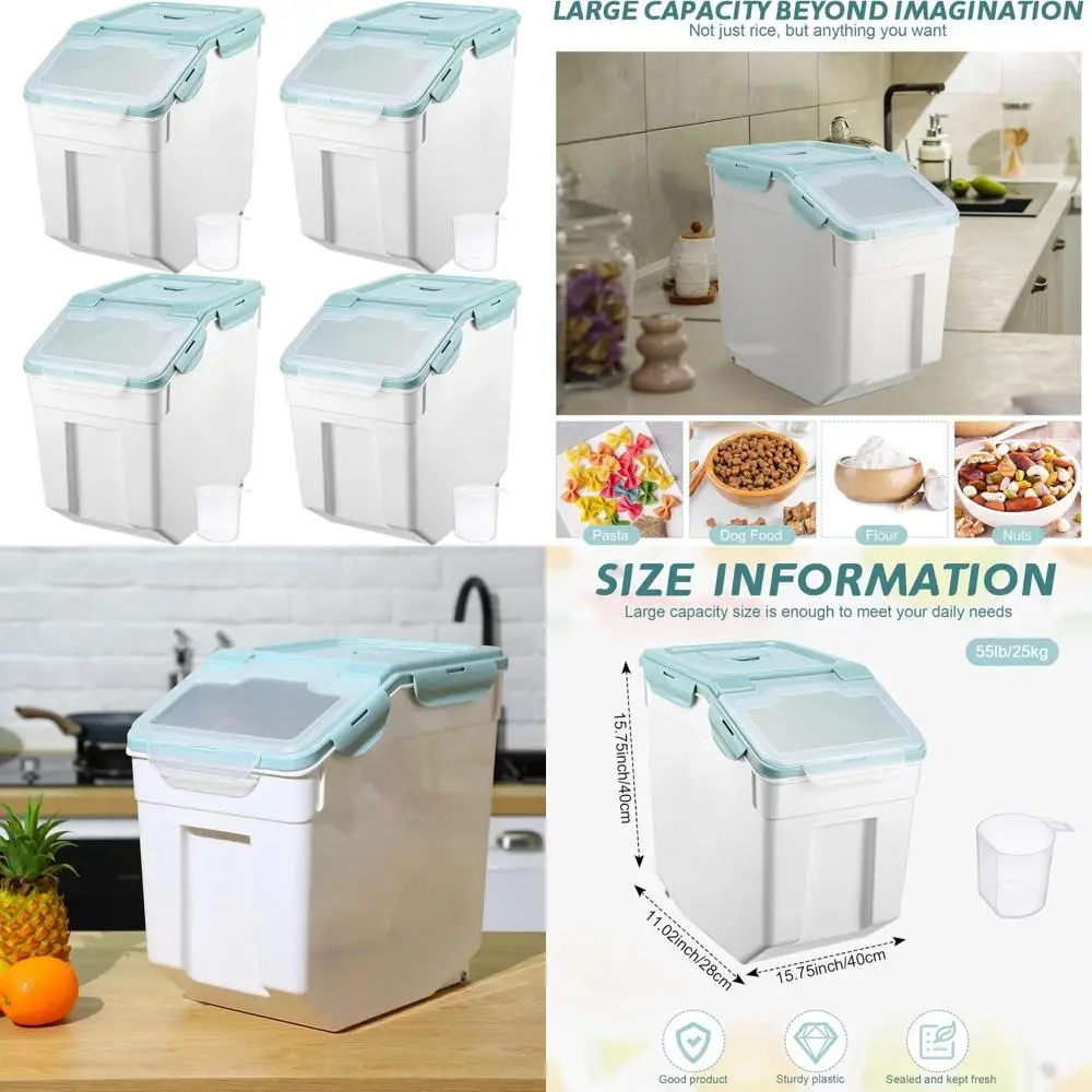 

Синий набор контейнеров для хранения риса на 55 фунтов с колесиками, герметичными крышками для муки, корма для домашних животных и кухонных принадлежностей