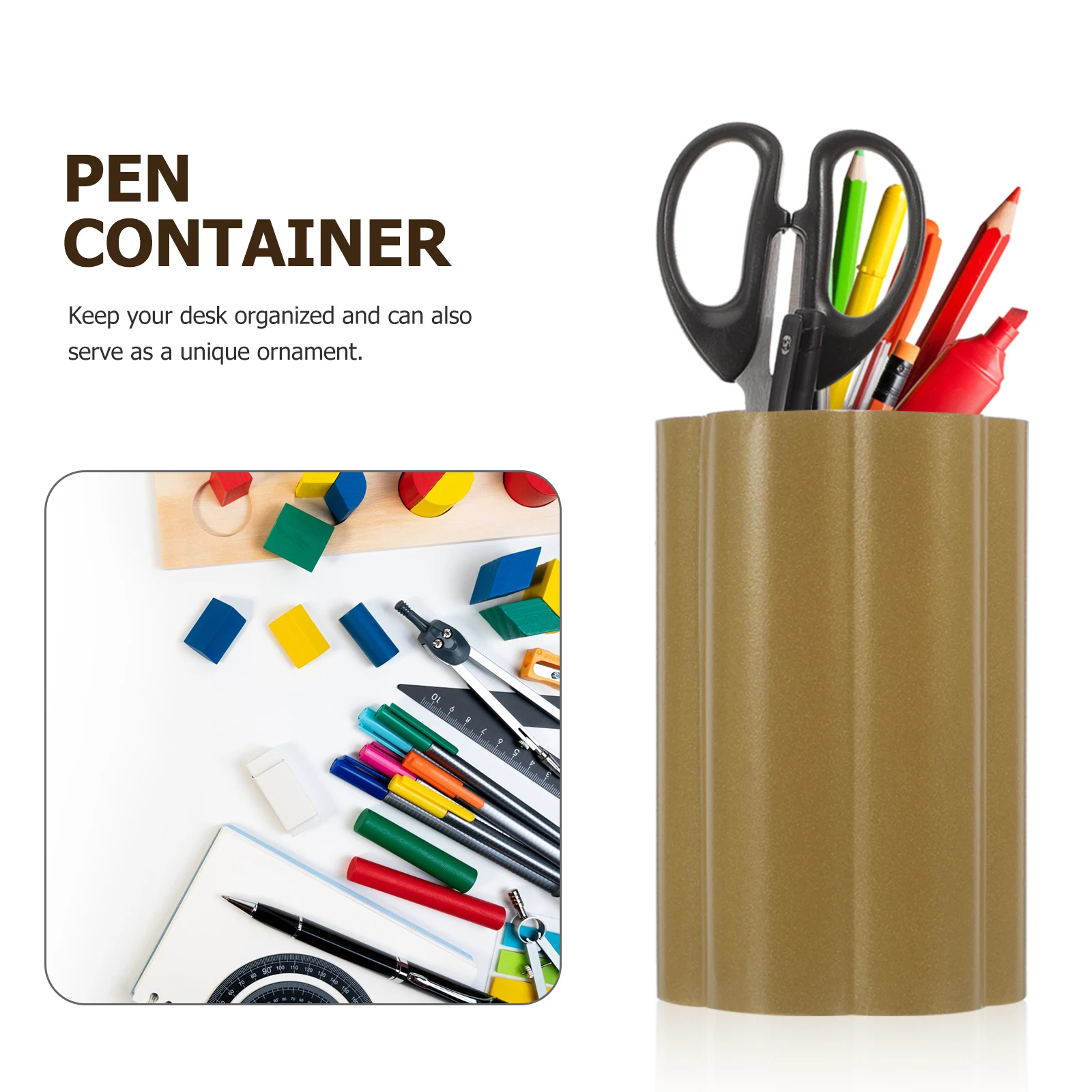 

Pen Holder Golden Stainless Steel Metal Pencil Cup Desk Office Supplies ganizer Storage Decor Modern Style