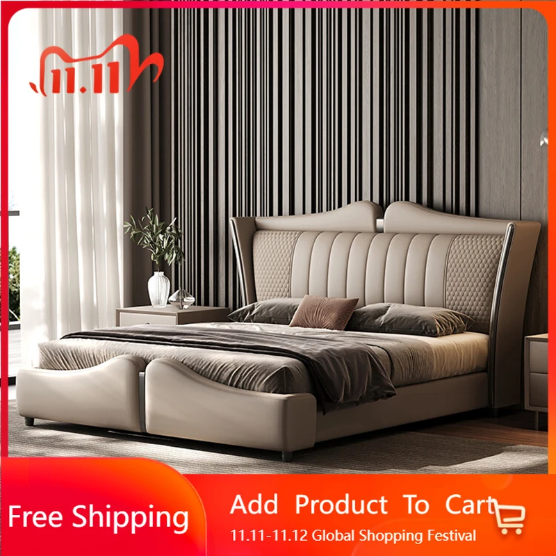 

Luxury Modern Massage Bed Bedroom Queen Double Human Dog Storage Design Bed Sleeping Leather Letto Matrimoniale Trendy Furniture