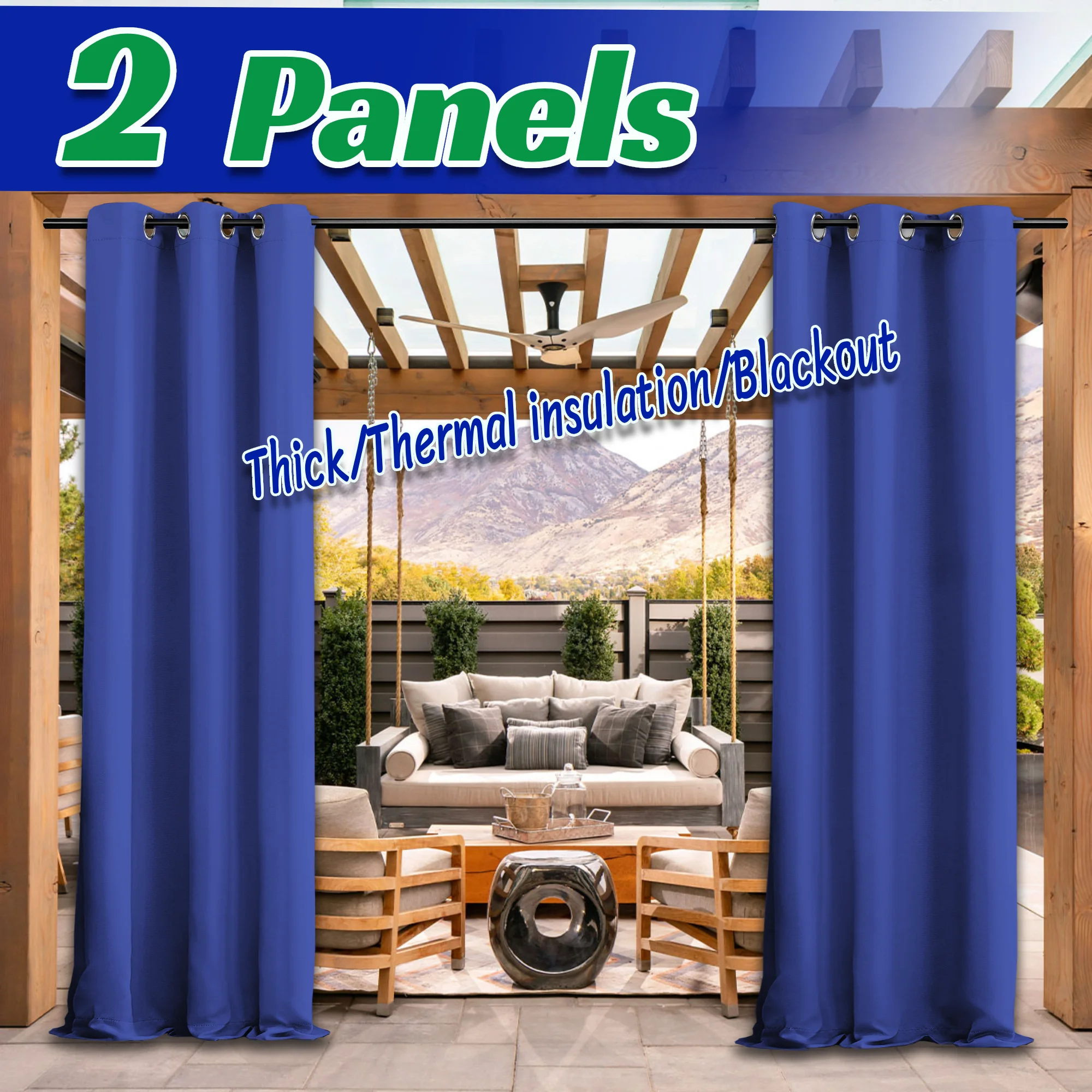 2PCS Outdoor Blackout Heavy Curtains, Privacy , Top Grommet Design, Windproof and Waterproof, Suitable for Porch and Gazebo