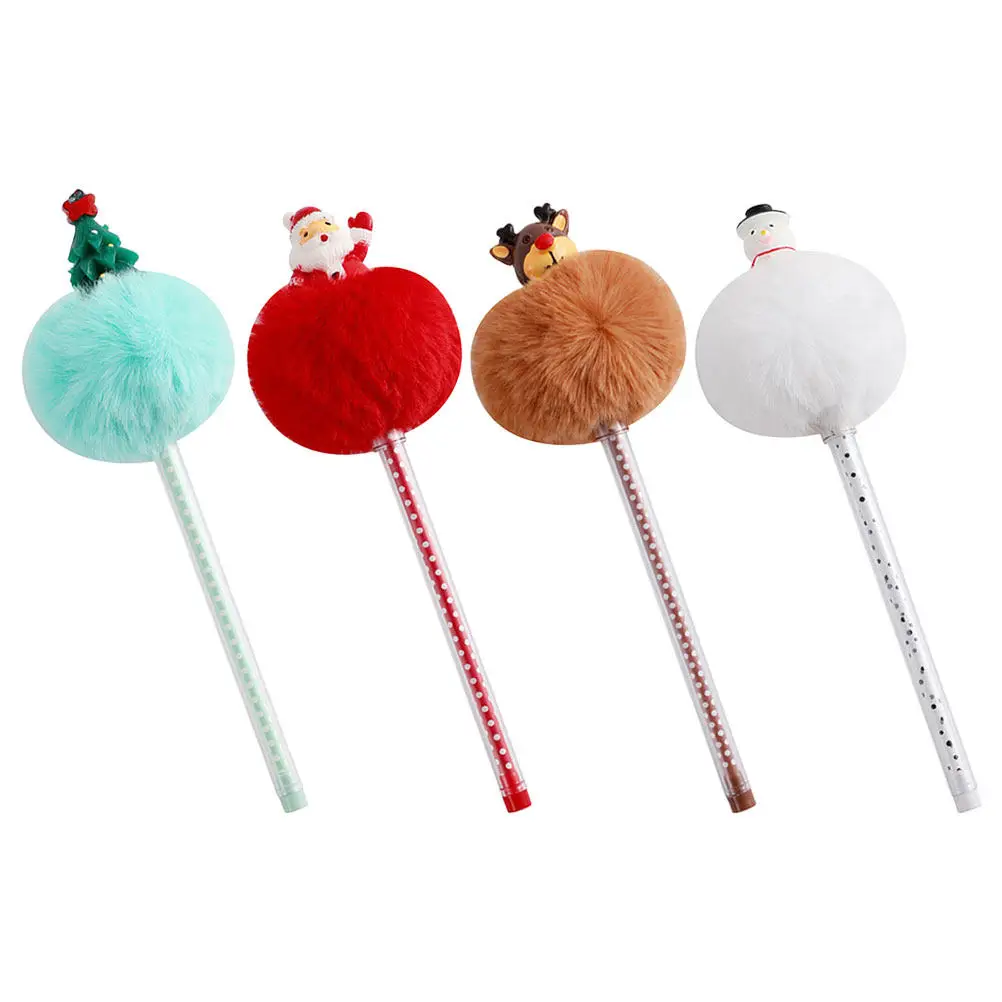 

4Pcs Christmas Pom Pom Gel Pens Ergonomic Creative Sign Pens for Office Home School Students Writing Accessories Teachers Prize