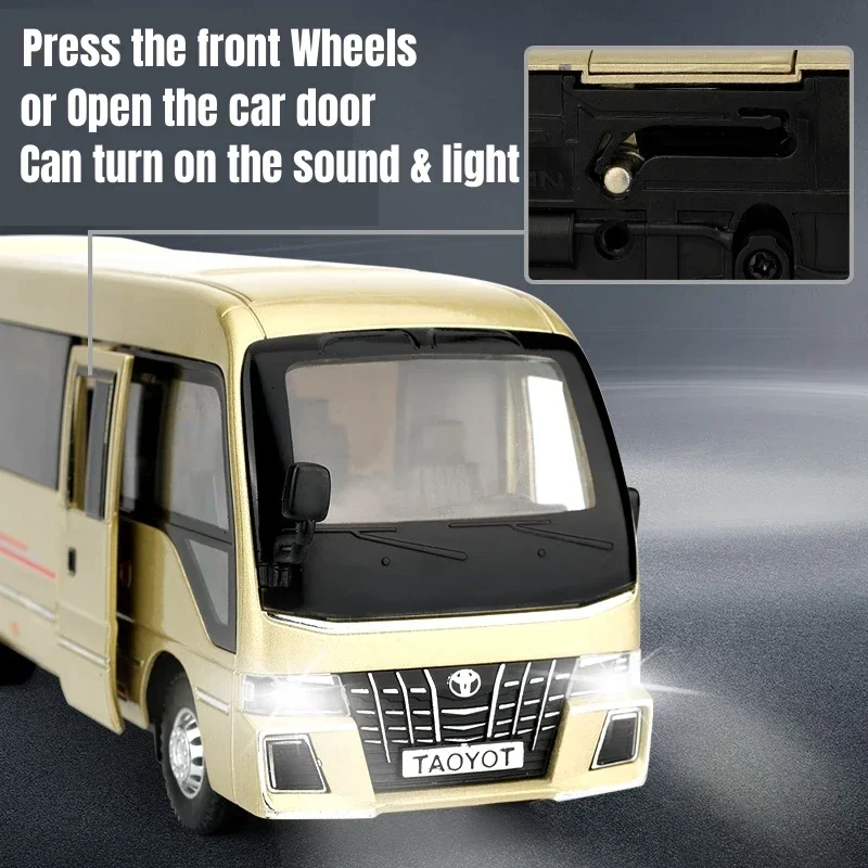 1:32 Toyota Coaster Coach Van Toy Car Model Diecast Alloy Lexury Bus Miniature Pull Back Collection regalo per bambini ragazzi Kid