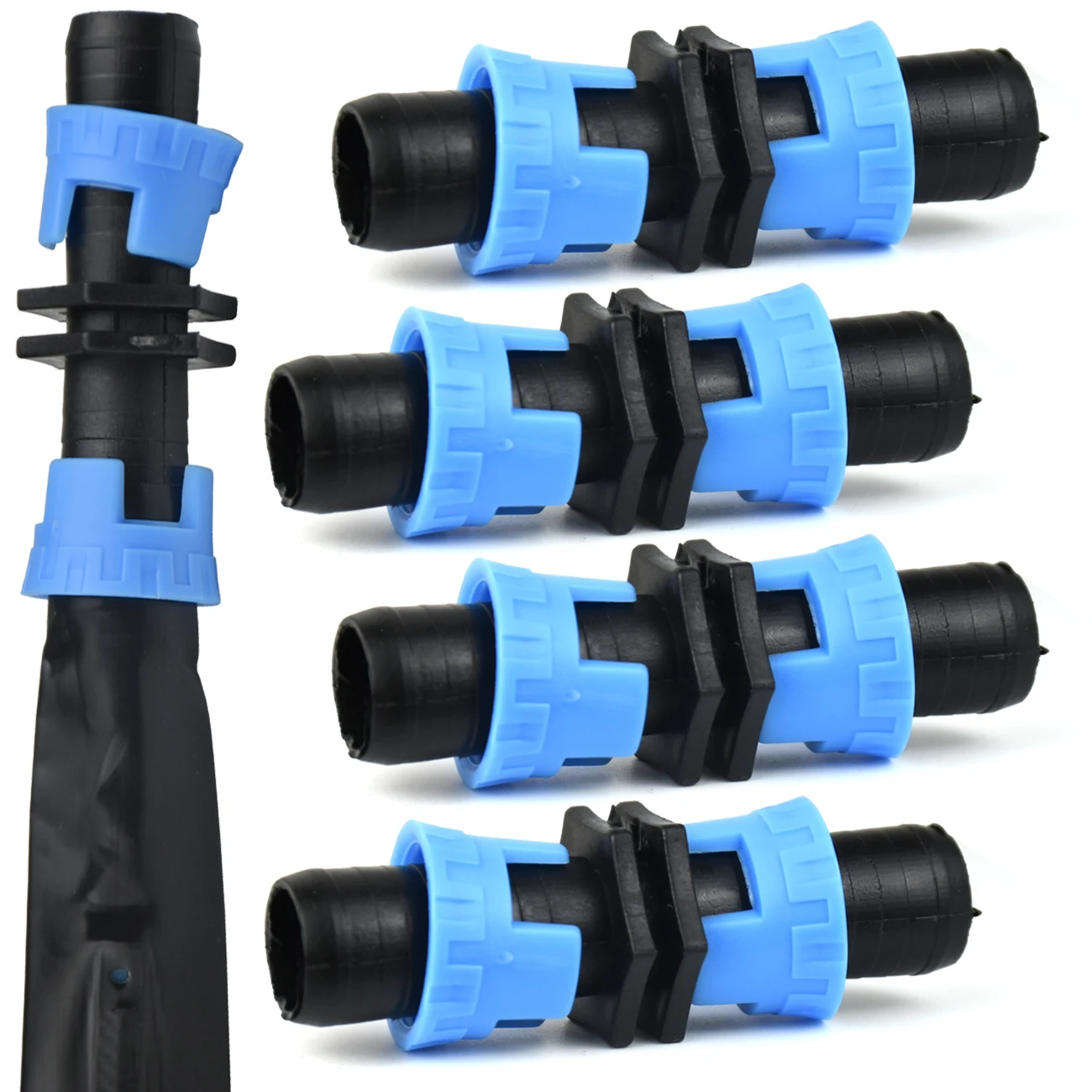 20pcs 16mm Drip Tape Connector Elbow Tee End Plug Threaded Pull-up Locking Joint 5/8 