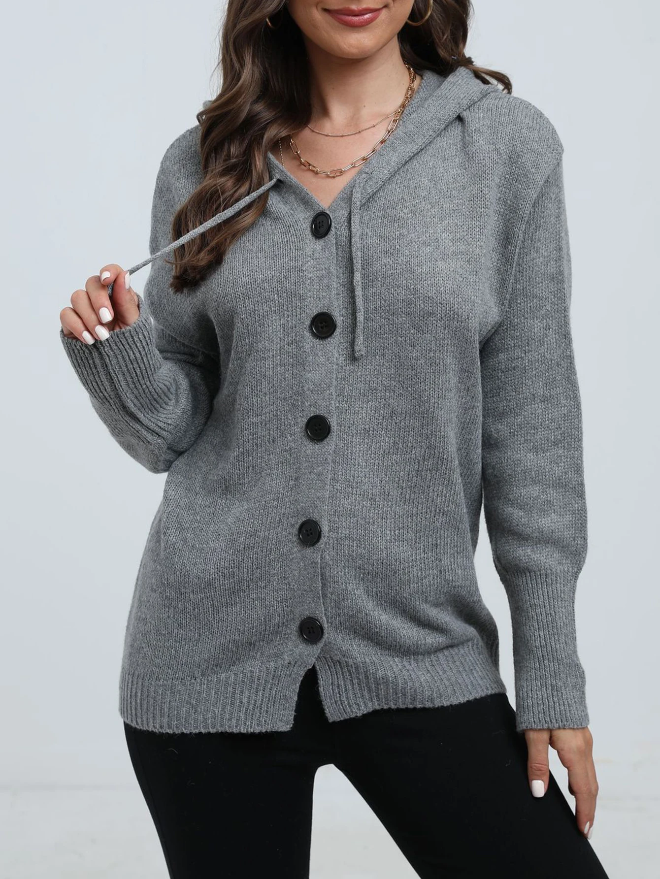 

Women's Long Sleeve Cardigan Comfortable Plain Drawstring Hooded Single Breasted Button Front Daily Autumn Winter Outerwear