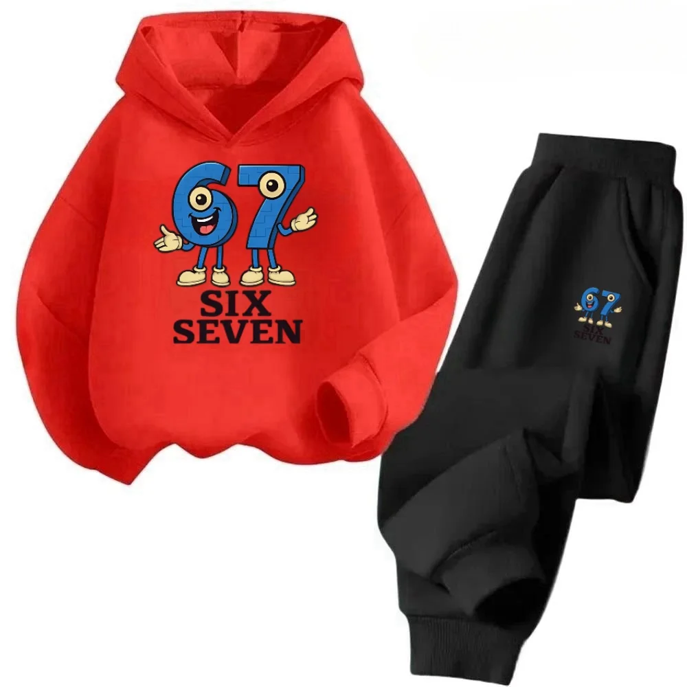 

67 Trend Kids Tracksuit 4-13Y Character Print Warm Fleece Hoodie + Elastic Waist Pants Daily Wear Hoodie Set 2PCS Tracksuit