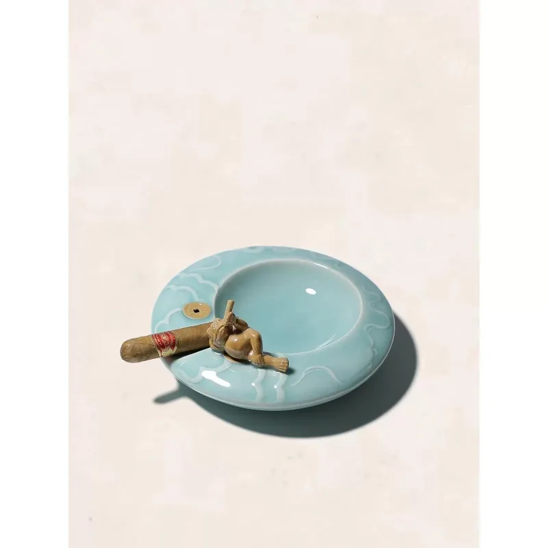 Pure handmade ashtray household living room coffee table cigar tank creative personality ceramic ashtray