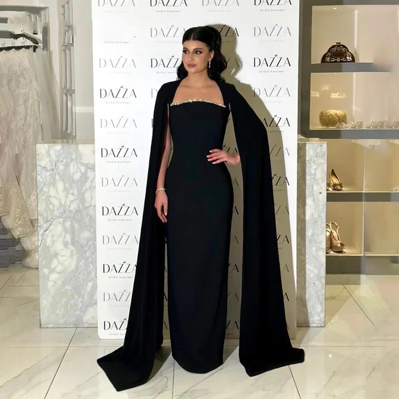 

Elegant Black Mermaid Evening Dress Arab Women's Crystal Bead Party Evening Dress Floor mopping Formal Occasion Dress Custom