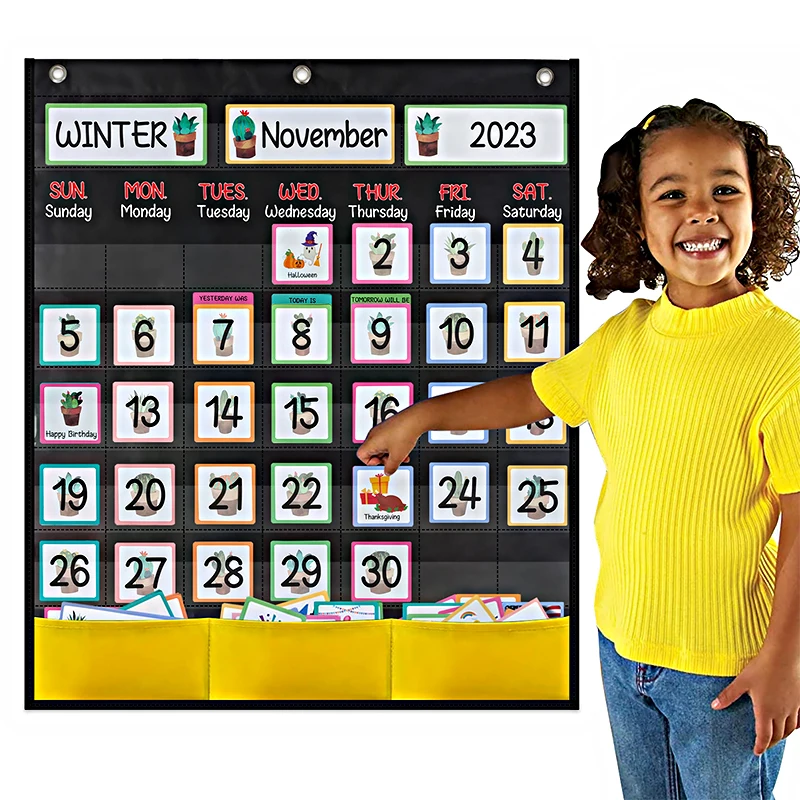 Classroom Pocket Charts Monthly Calendar Pocket Chart with 89 Cards for Students Kids Classroom Home School Supplies