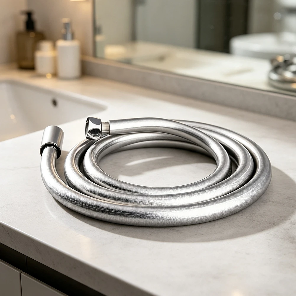 Stainless Steel Shower Hose 1.5m Length Flexible Tangle-Free Design Silver Finish for Residential Commercial Use
