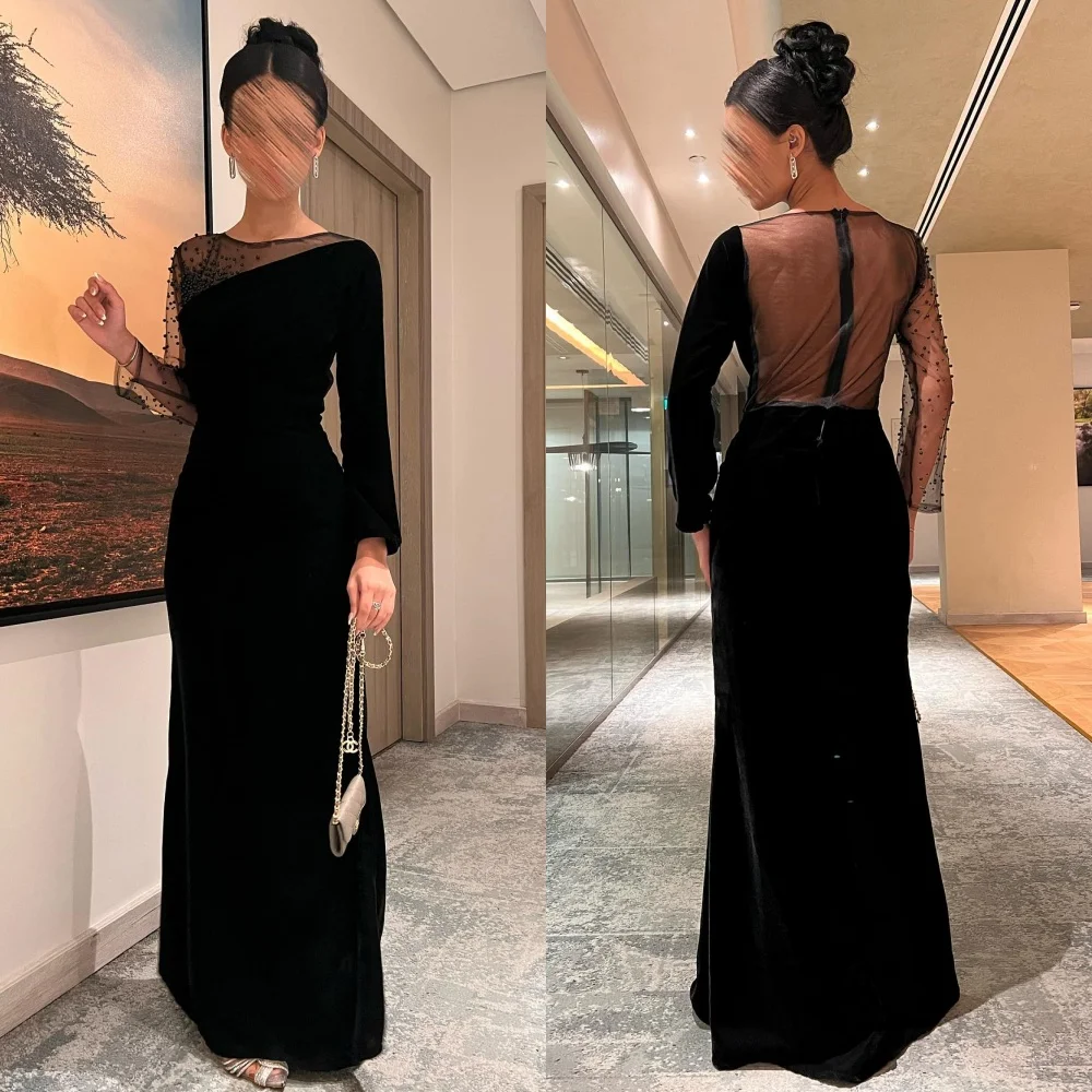 

Customized Matching Elegant Velour Pearl Beading Draped Straight Scoop Neck Long Dresses Bespoke Occasion Dresses Exquisite Sexy