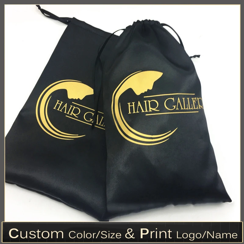 20PCS Luxury Hair Extension Wigs Packaging Bags Custom Logo Drawstring Gift Bag 13x18/15x20/18x30/30x40cm Silk Storage Bag