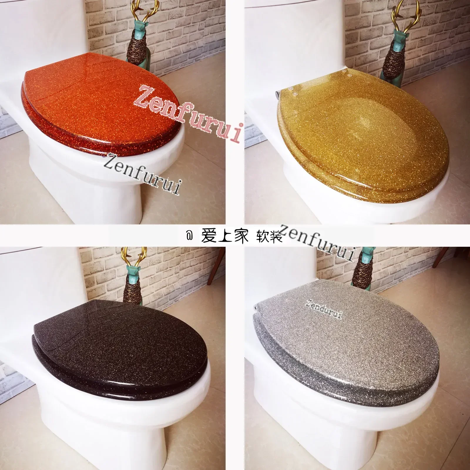 Resin Toilet Seat Ring Black Star Gold Powder OUV Stainless Steel Buffer Quick Release Hinge Universal Home