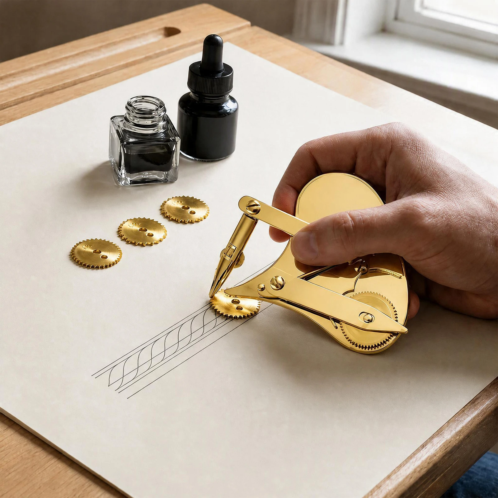 Gear Train Drawing Pen Brass Interchangeable Wheels Anti-Oxidation Alloy Arm Drafting Set